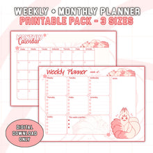 Load image into Gallery viewer, Pink Kitsune Weekly Planner + Monthly Planner - Print At Home