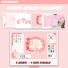 Load image into Gallery viewer, Pink Kitsune Themed Desktop Background Wallpaper Set  - Print At Home
