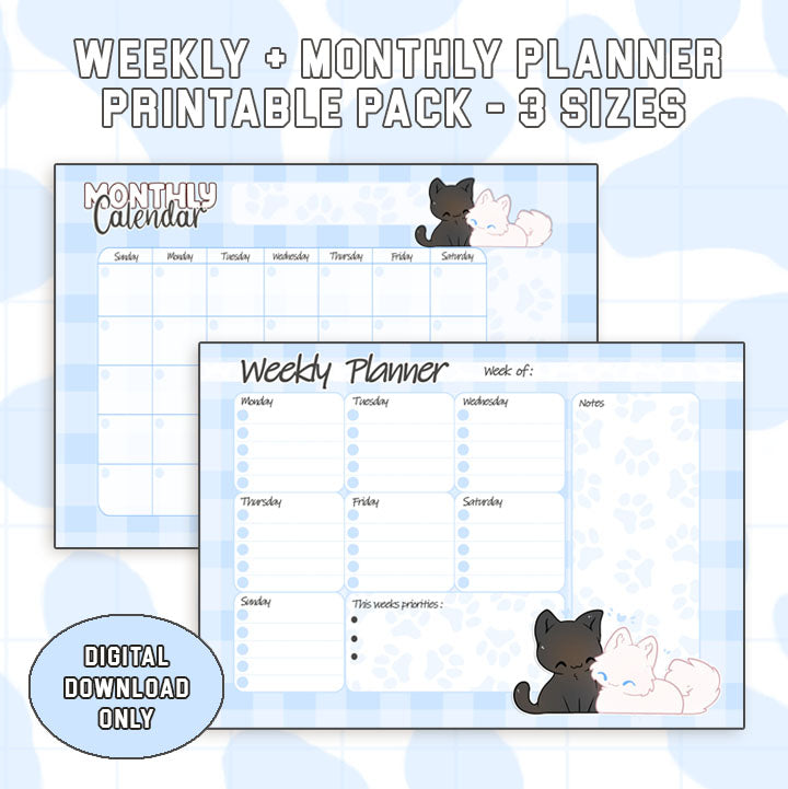 Couple Cats Weekly Planner + Monthly Planner - Print At Home