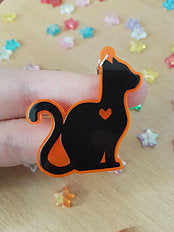 Black Cat 2 in Orange UV Acrylic Charm